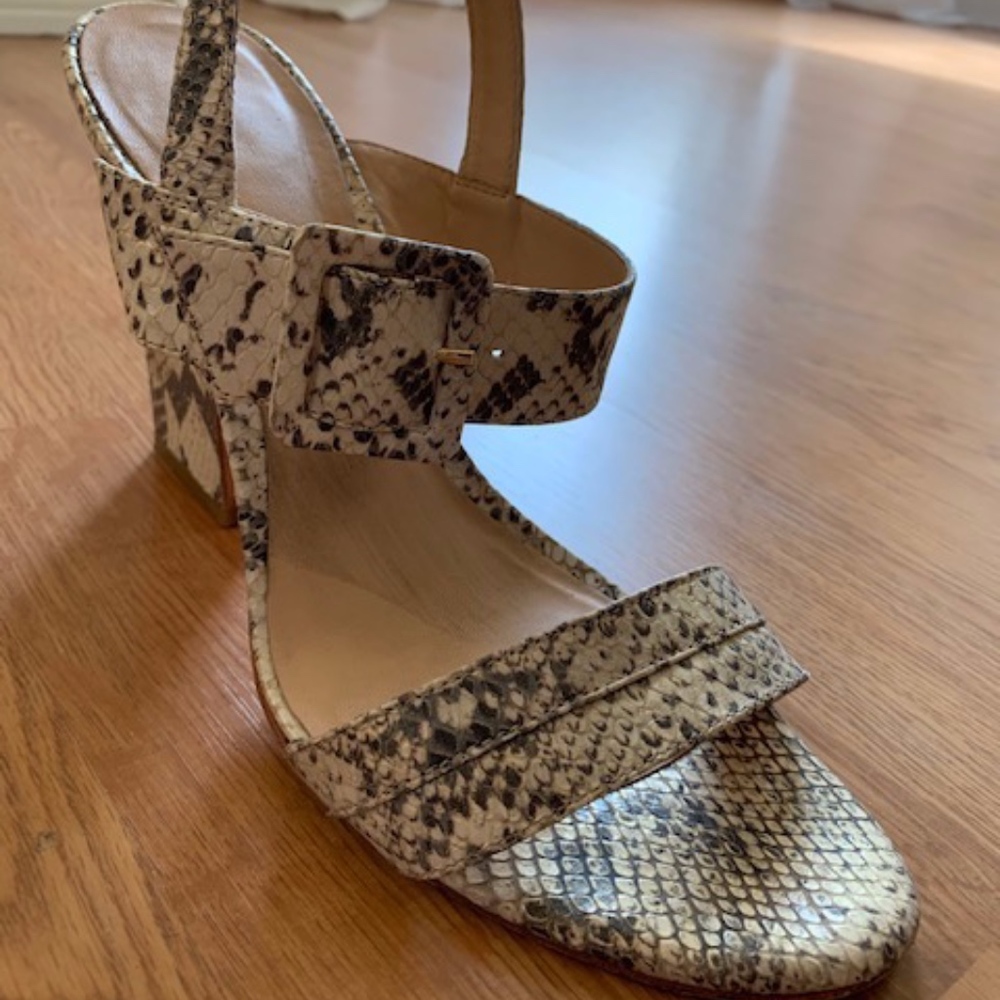 Faux snakeskin high heel sandals